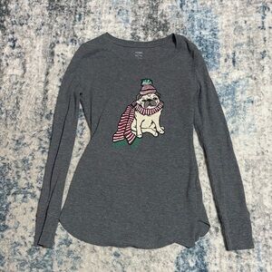 Old Navy Gray Shirt with Festive Pug Design